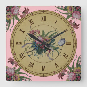 Carrée Horloge vintage avec Fleurs