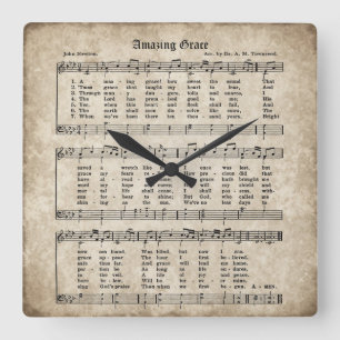 Carrée Horloge vintage de musique de feuille d'hymne de