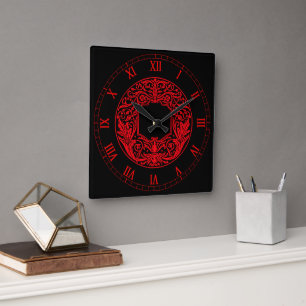 Carrée Horloge Vintage, Dramatique, Rouge