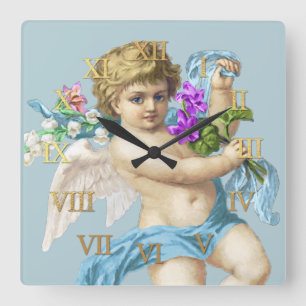 Carrée Horloge vintage Numéros romains Cherub Blue