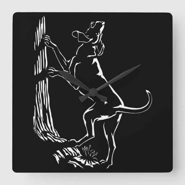 Carrée Hound Chien Horloge Chasse Chien Art Mur Horloge (Recto)