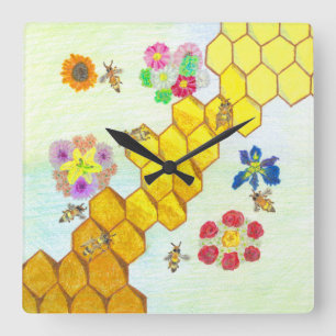 Carrée Les abeilles dans la beauté Horloge florale color