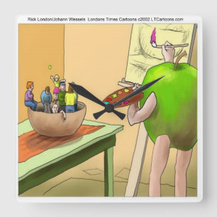 Carrée Les gens encore la vie amusant Cartoon Horloge mur