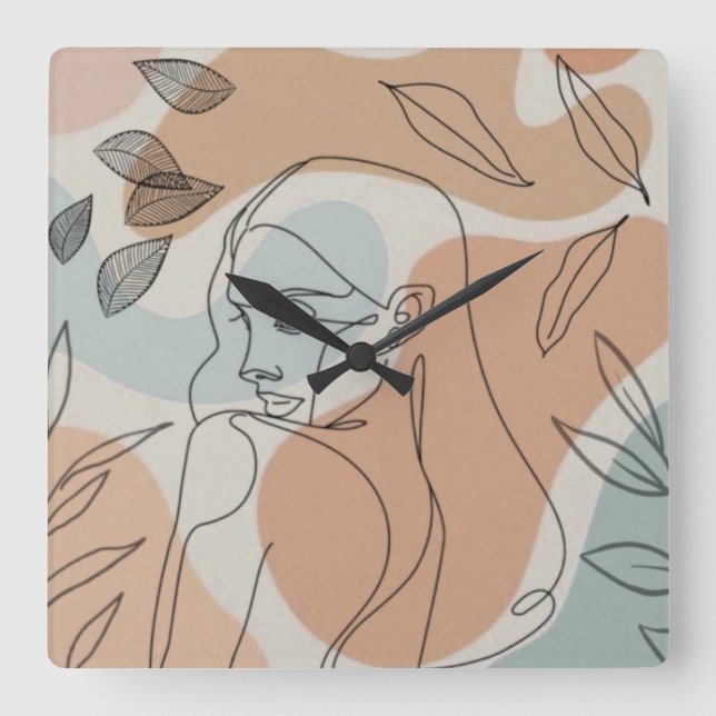 Carrée Ligne d'art femme feuille Horloge (Recto)