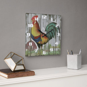 Carrée Magnifique Agritourisme Country Rooster Horloge mu