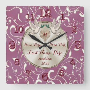 Carrée Mauve, Mariage couleur champagne Horloge personnal