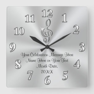 Carrée Musique Horloge Mur À Thème, Décor Clé Argent Treb