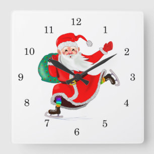 Carrée Noël horloge Père Noël avec cadeau