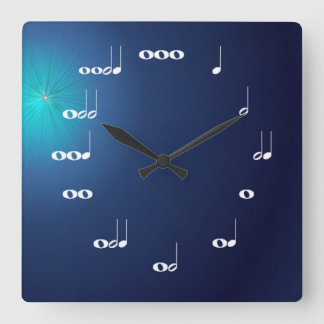 Carrée Notes musicales Horloge Minuit Bleu