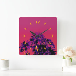 Carrée Palmiers tropicaux à chaleur numérique horloge mur