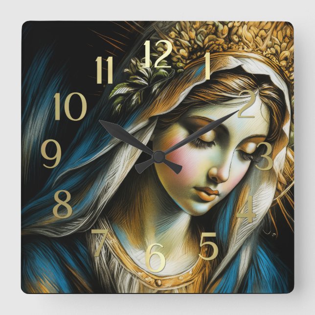 Carrée Pastel Dessin Bienheureux Vierge Mère Mur Horloge (Recto)
