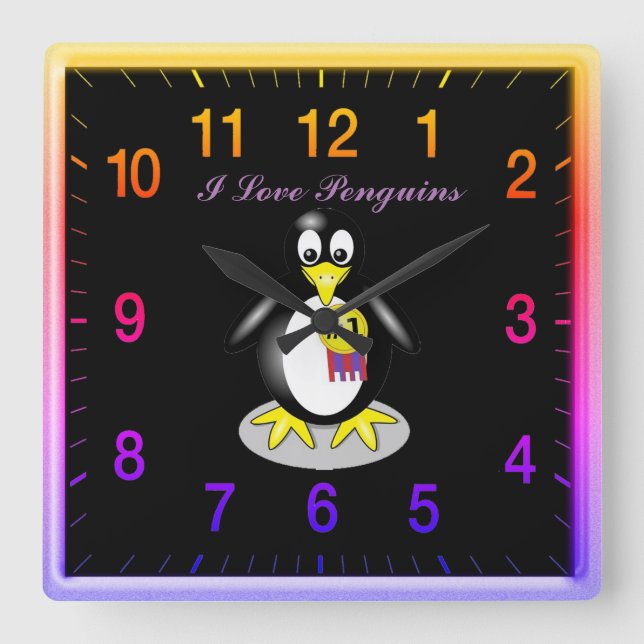 Carrée Penguin Love Or Horloge (Recto)