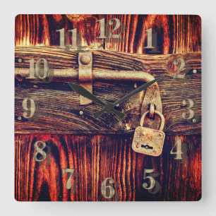 Carrée Porte en bois rustique avec horloge en laiton anti