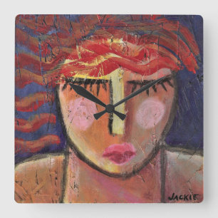 Carrée Portrait Abstrait d'une femme grande horloge
