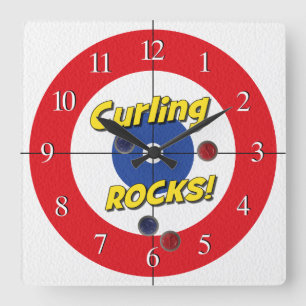 Carrée "RANDONNÉES DE Curling !" Horloge du curleur - (ro