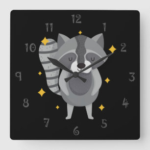 Carrée Randy Le Mur Racoon Horloge