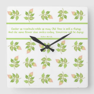 Carrée Rassembler Rosebuds Citer Mur Horloge