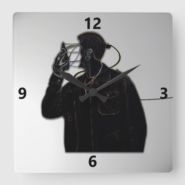 Carrée Robot Face Hors Mur Horloge (Recto)