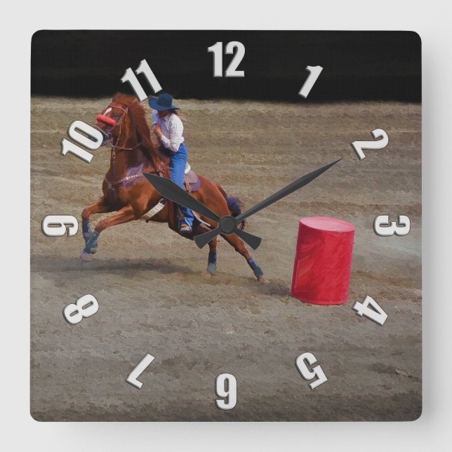 Carrée Rodéo Cowgirl Barrel-Racing Occidentale Horloge À  (Recto)