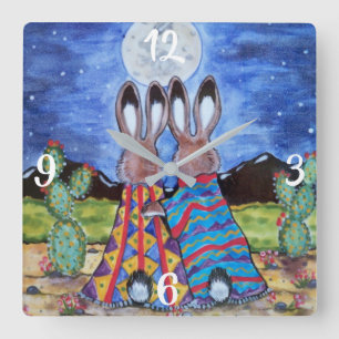 Carrée Romantique Lapin Lune Sud-Ouest Horloge Jacklapin