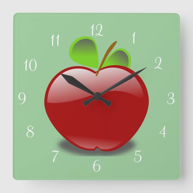 Carrée Rouge Apple Wall Horloge (Recto)