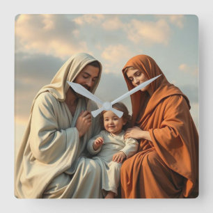 Carrée Sainte Famille, Jésus, Marie et Joseph Horloge