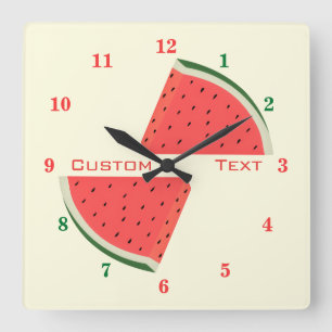 Carrée Sweet Watermelon Horloge Texte et couleurs personn