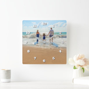 Carrée Téléchargez votre photo Horloge Cadeau personnalis