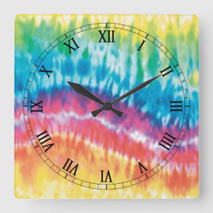 Carrée Tie Dye Carré Numéros romains Horloge