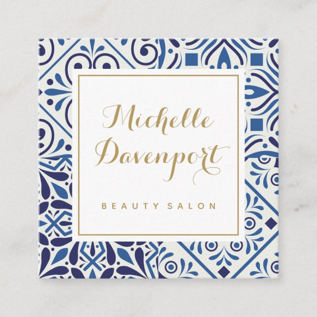 Carrelage bleu chic carte de visite carré (Devant)