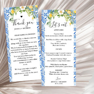 Carrelage bleu & Citron mariage Menu et Carte de r