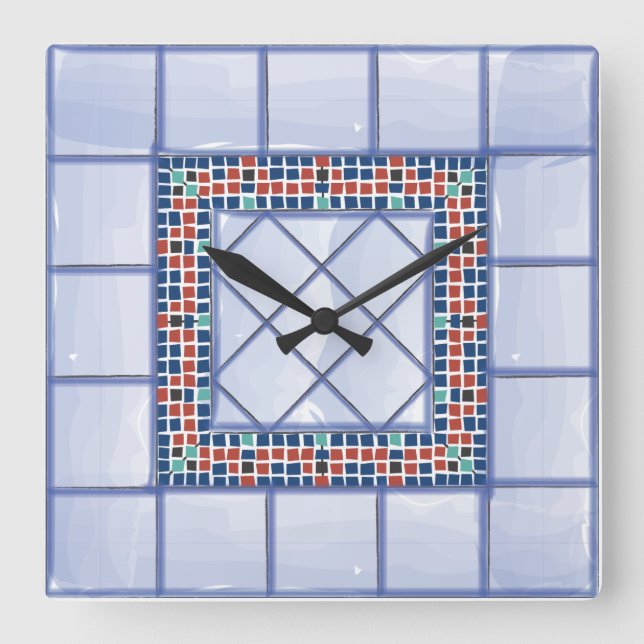 Carrelage bleu et horloge en mosaïque (Recto)