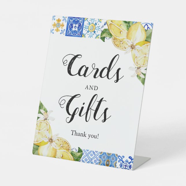 Carrelage bleu méditerranéen citron carte et signe (Recto)