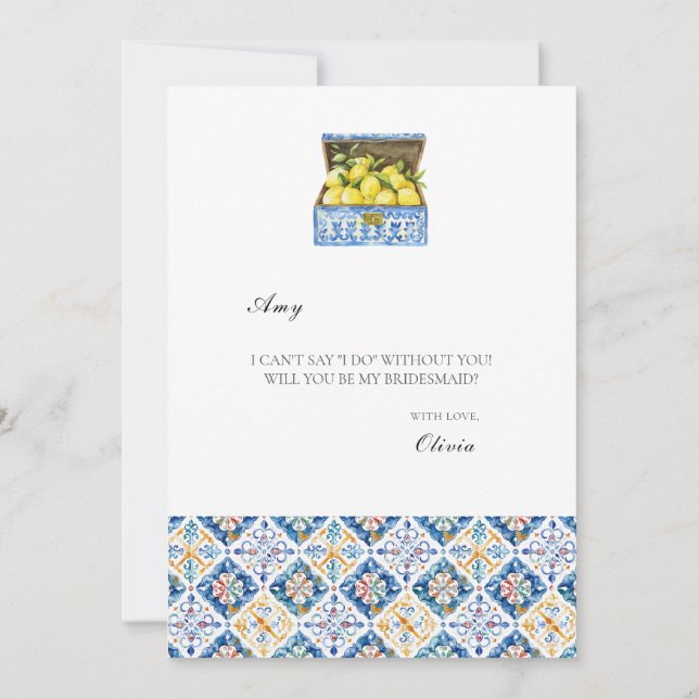 Carrelage de citron méditerranéen Bridesmaid Carte (Dos)