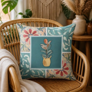 Carrelage décoratif Boho et oreiller fleuri