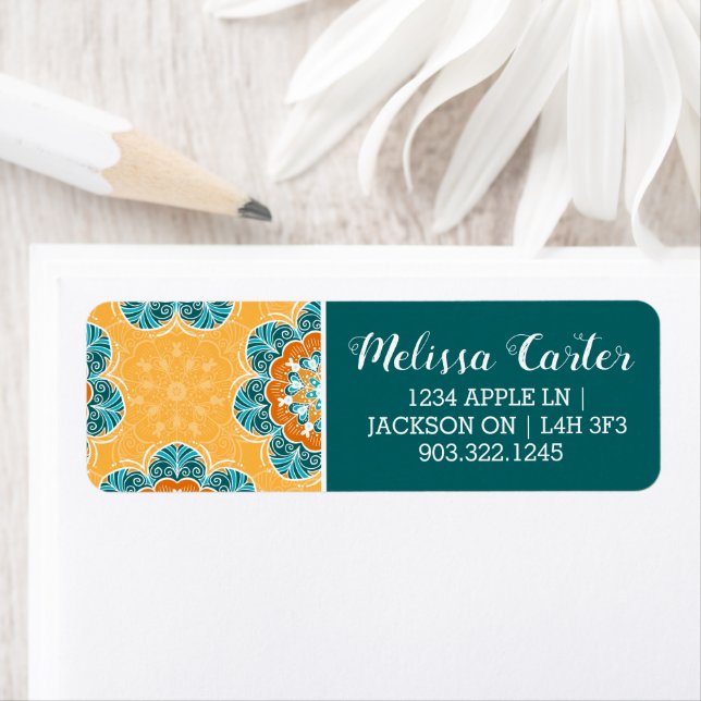 Carrelage Mandala floral en Orange et Turquoise (En situation)
