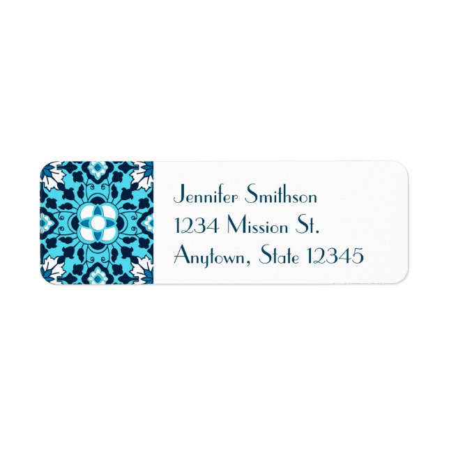 Carrelage marocain floral, Indigo, bleu ciel et bl (Devant)