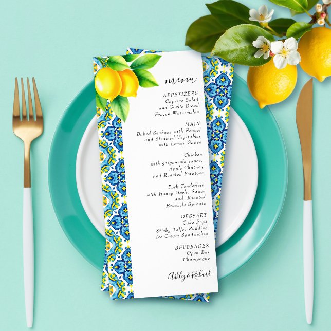 Carrelage méditerranéen et citrons Carte mariage (Créateur téléchargé)