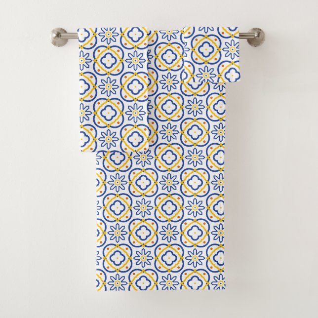 Carrelage méditerranéen jaune et bleu (En situation)