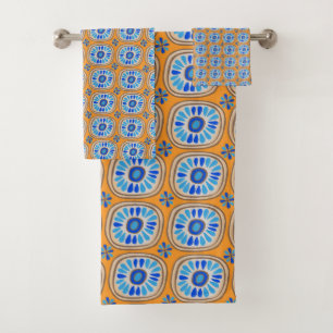 Carrelage rond rétro Motif bleu orange