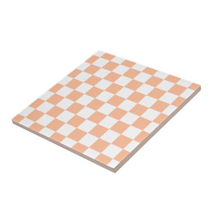 Carrés à carreaux pêche orange blanc géométrique