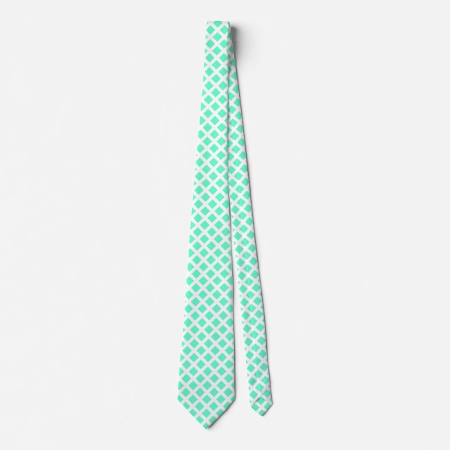 Carrés diagonaux - Turquoise sur Cravate blanche (Devant)