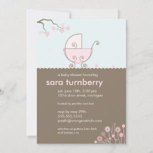 Carriage Baby Shower Invitation - Pink