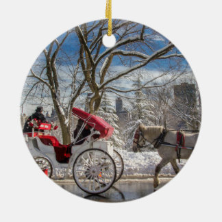 Carriage Horses in Central Park Snow Ceramic Ornament