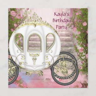 Carriage Pink Roses Princess Birthday Party Invitation