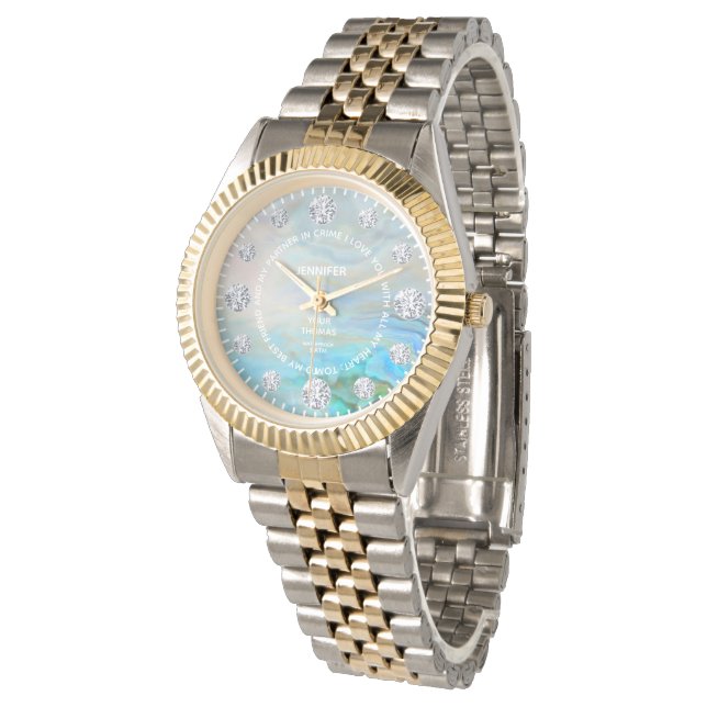 Carribean Agate Diamond Custom Saying Dial Luxury Watch (Angled)