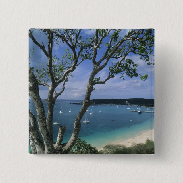 Carribean, Anguilla Island, Road Bay Harbour. 2 Inch Square Button (Front)