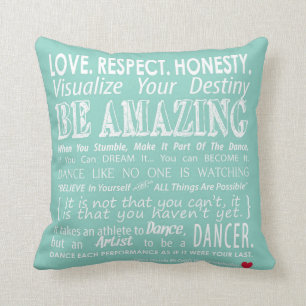 Carrie's Inspirational Dance Quotes Pillow- Aqua Throw Pillow
