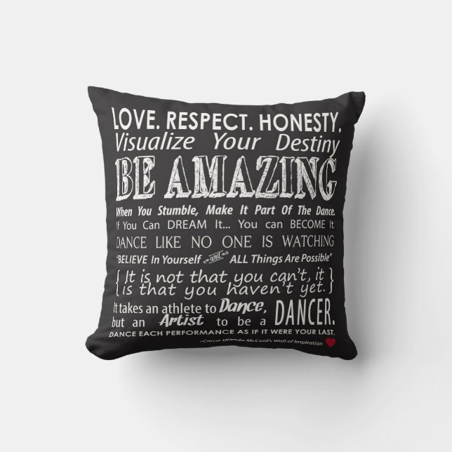 Carries Inspirational Dance Quotes Pillow- Black Throw Pillow (Front)