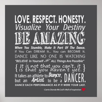 Carrie's Wall of Inspirational Dance Quotes- Grey Poster